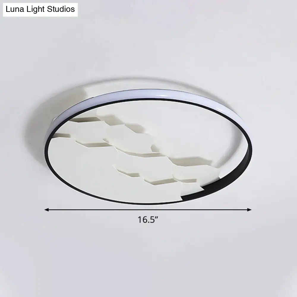 16.5’/19.5’ Wide Black Circle Led Flush Ceiling Light In Warm/White/Natural Shining Modern