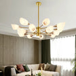 16-Bulb White Frosted Glass Chandelier - Post Modern Gold Floral Ceiling Lamp