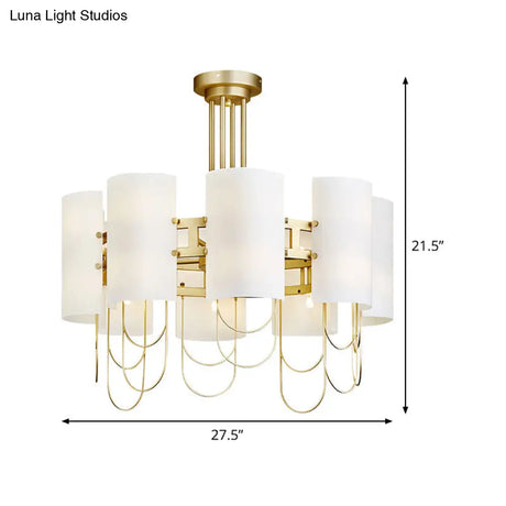 16-Light White-Gold Marble Chandelier: Elegant Drum Shaped Ceiling Suspension Lamp For Living Room