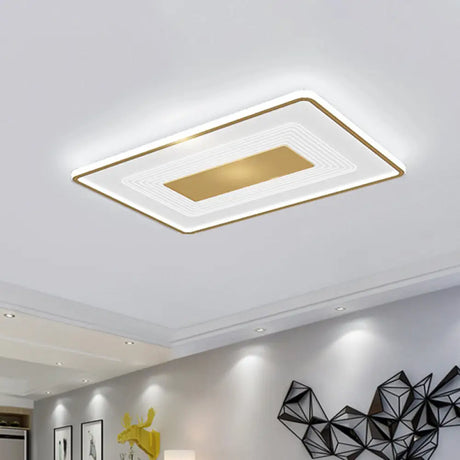 16’ Modern Acrylic Led Flush Light Square/Rectangle Gold Finish – White/Warm For Living Room /