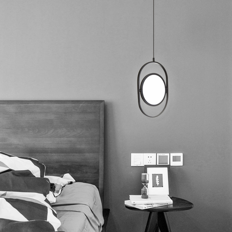 Black Metal Led Oval Ceiling Pendant Light - Simple And Versatile
