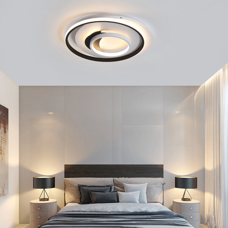 Modern Black Flush Ceiling Lighting Fixture - 18’/21.5’ Round Acrylic Led Light In Warm/White