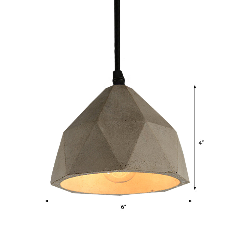 Vintage Cement Pendant Lamp - 1 Light Dining Room Hanging Fixture In Grey Bowl/Cylinder/Semi Circle