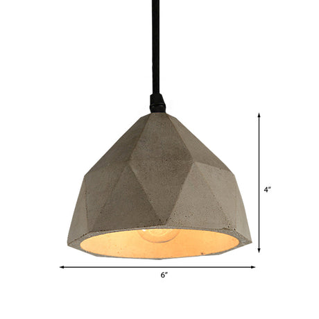 Vintage Cement Pendant Hanging Lamp: Bowl/Cylinder/Semi Circle Shape 1 Light Grey - Ideal For Dining