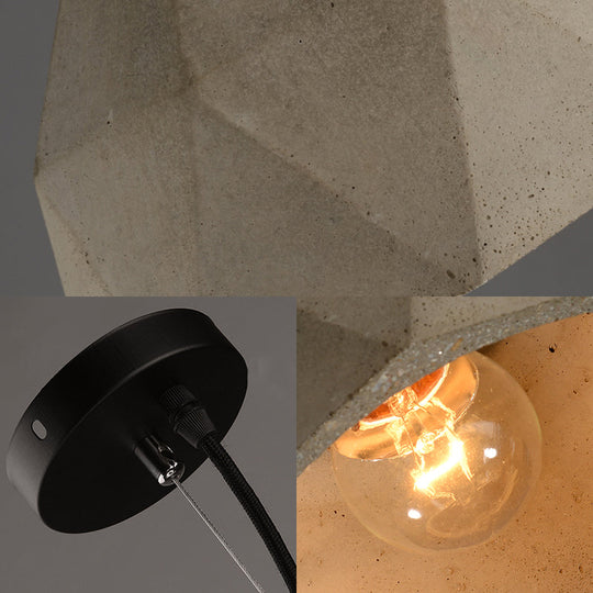 Vintage Cement Pendant Lamp - 1 Light Dining Room Hanging Fixture In Grey Bowl/Cylinder/Semi Circle