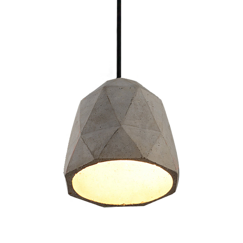 Vintage Cement Pendant Lamp - 1 Light Dining Room Hanging Fixture In Grey Bowl/Cylinder/Semi Circle