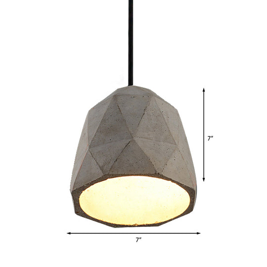 Vintage Cement Pendant Lamp - 1 Light Dining Room Hanging Fixture In Grey Bowl/Cylinder/Semi Circle