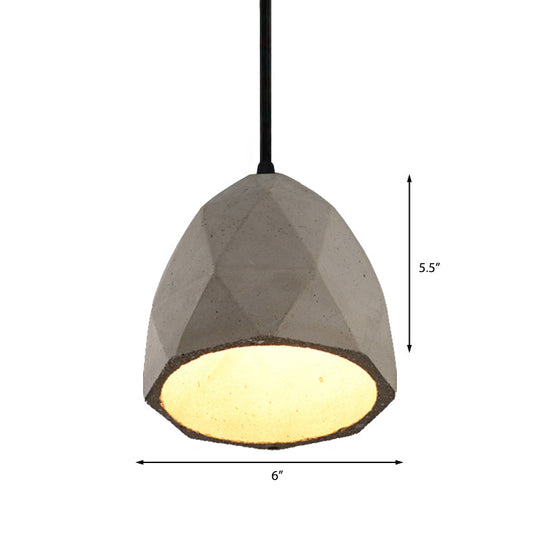 Vintage Cement Pendant Lamp - 1 Light Dining Room Hanging Fixture In Grey Bowl/Cylinder/Semi Circle