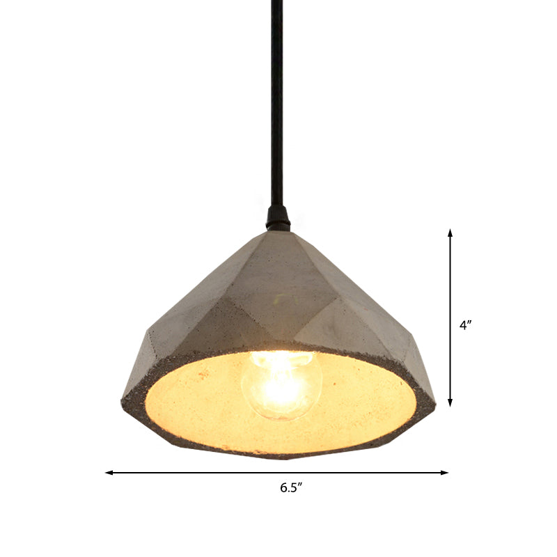 Vintage Cement Pendant Lamp - 1 Light Dining Room Hanging Fixture In Grey Bowl/Cylinder/Semi Circle