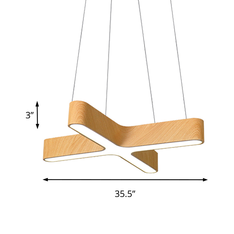 Modern Led Cross Wood Hanging Lamp - Wide Beige Ceiling Pendant Light With Opaline Diffuser