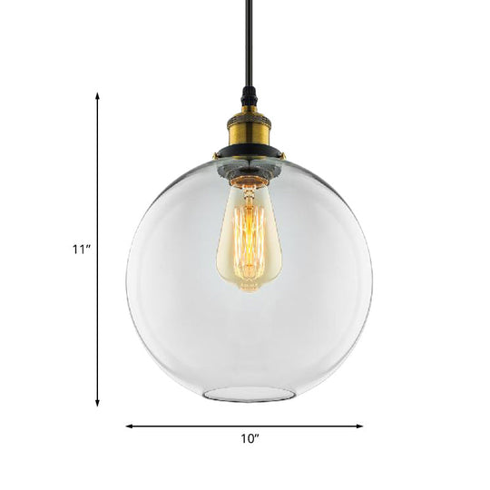 Industrial Clear Glass Globe Pendant Light Kit With Antique Brass Finish & Plug-On Design