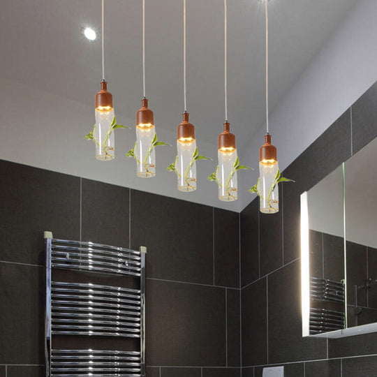 Antique Wine Bottle Cluster Pendant Ceiling Light - Metal Led With Multiple Bulbs Brown Finish