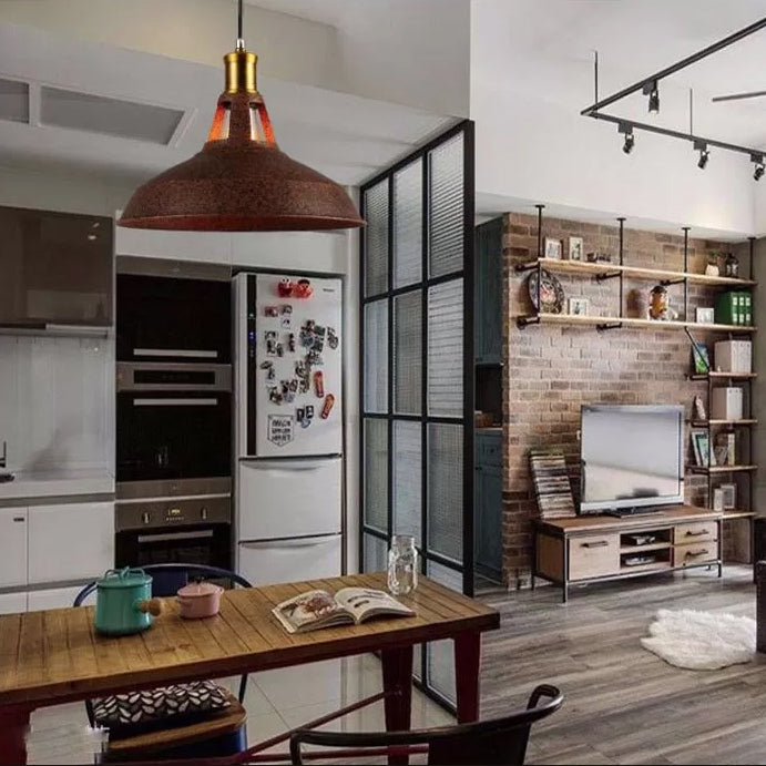 Rustic Copper/Beige/Rust/Gray Barn Pendant Light – Farmhouse-Wrought Iron 1-Light Fixture For