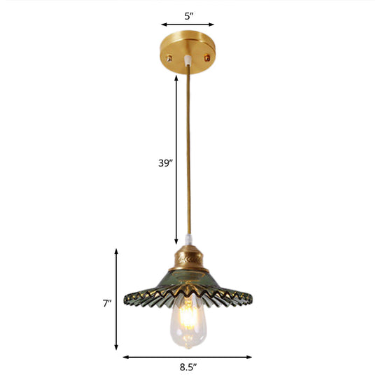 Vintage Green Glass Scalloped Pendant – 1-Light Hanging Ceiling Lighting For Dining Room