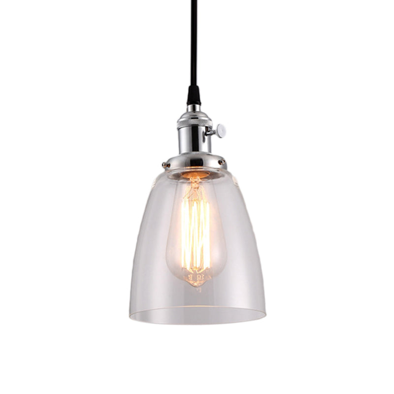 Industrial 1 Bulb Hanging Pendant Lamp With Clear Glass Bell Shade And Bronze/Brass/Copper Top For