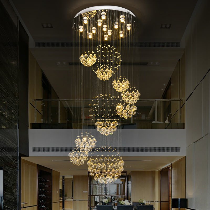 Modern Led Crystal Gold Cluster Pendant Light - Spiral Design With 13 Heads And Round Canopy
