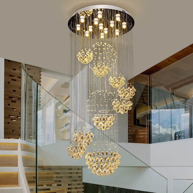 Sleek Crystal Gold Cluster Pendant Light With Modern Led 13 Heads Spiral Design For Hanging Ceiling