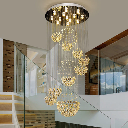 Sleek Crystal Gold Cluster Pendant Light With Modern Led 13 Heads Spiral Design For Hanging Ceiling