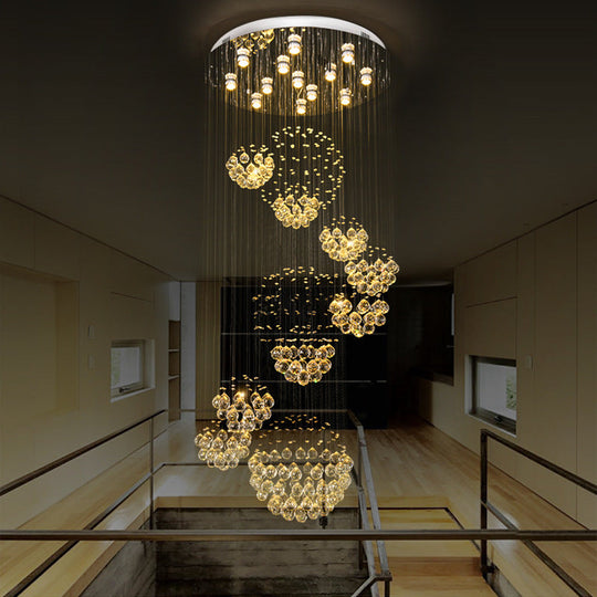 Sleek Crystal Gold Cluster Pendant Light With Modern Led 13 Heads Spiral Design For Hanging Ceiling