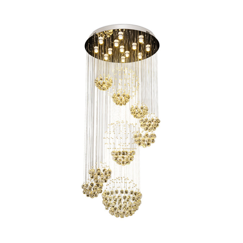 Sleek Crystal Gold Cluster Pendant Light With Modern Led 13 Heads Spiral Design For Hanging Ceiling