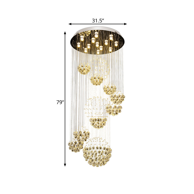 Sleek Crystal Gold Cluster Pendant Light With Modern Led 13 Heads Spiral Design For Hanging Ceiling
