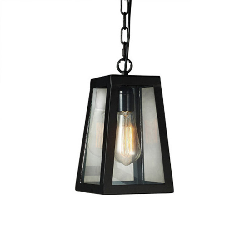 Black Industrial Metal Trapezoid Pendant Ceiling Fixture With 1 Bulb For Living Room Lighting