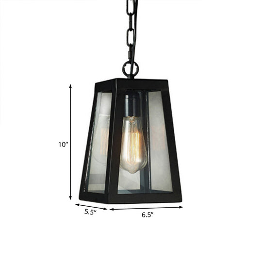Black Industrial Metal Trapezoid Pendant Ceiling Fixture With 1 Bulb For Living Room Lighting