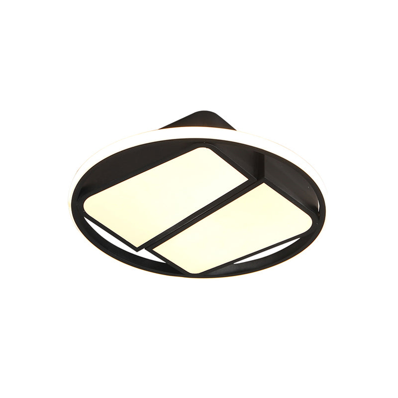Modern Metal Black/White Led Ceiling Mount Light - 2-Trapezoid Design 16/19.5 Wide Flush Fixture For