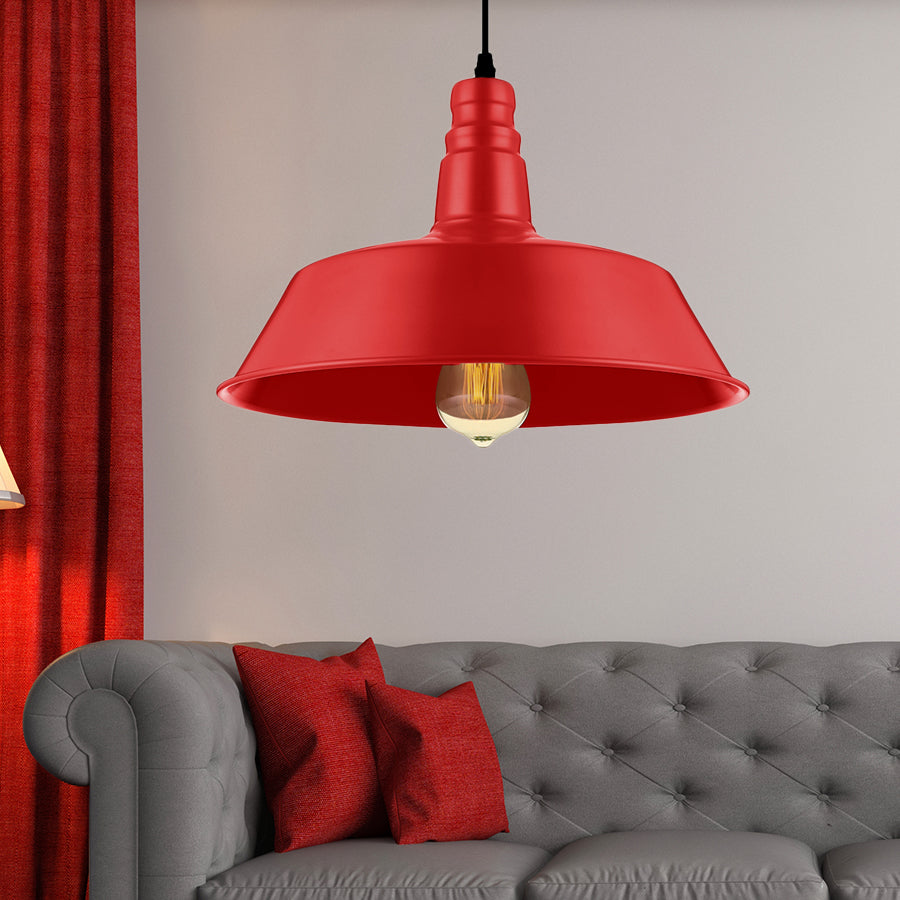 Industrial Style Metallic Pendant Lighting - 10’/14’ Wide Barn Living Room 1 Bulb Red/Green