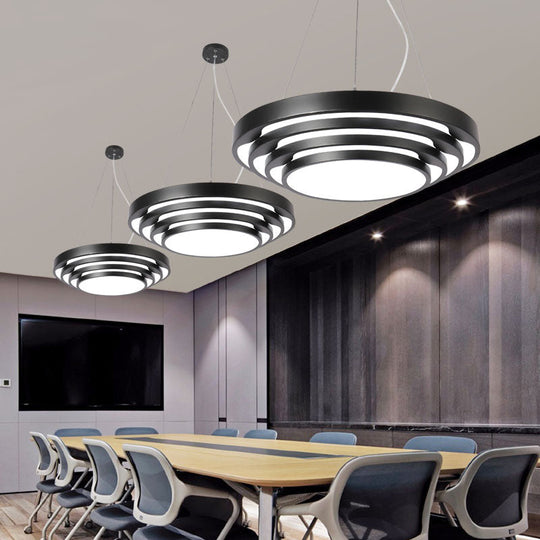 Modern Tapered Round Pendant Ceiling Light Kit - Metal Led Hanging In Black/White Warm/White/Natural