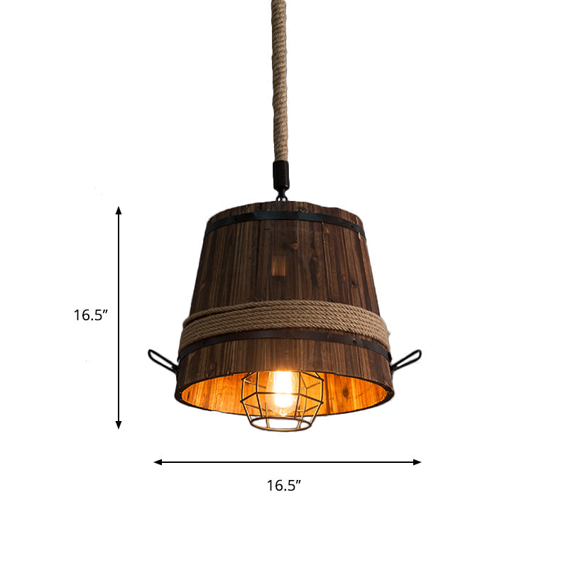 Rustic Wooden Bucket Pendant Light - Stylish Hanging Lamp For Bar