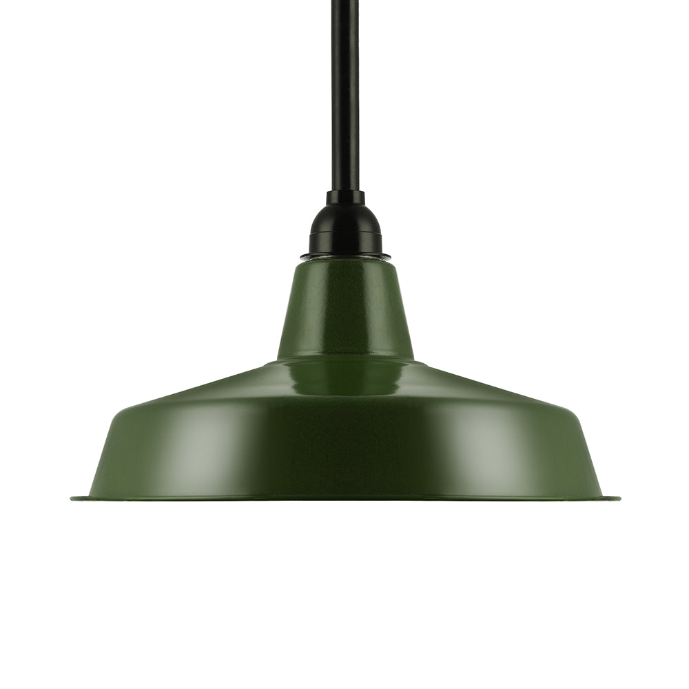Vintage Style Metal Green Barn Shade Pendant Ceiling Fixture With Flexible Suspension - Ideal For