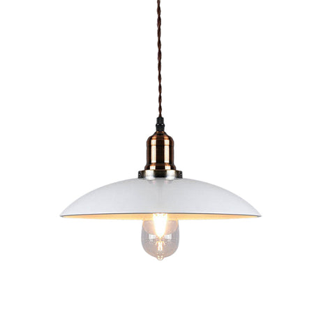 Stylish Metal Pendant Light With Cone/Saucer/Dome Shade - Loft Design In White Ideal For Restaurants