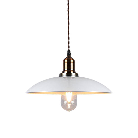 Stylish Metal Pendant Light With Cone/Saucer/Dome Shade - Loft Design In White Ideal For Restaurants