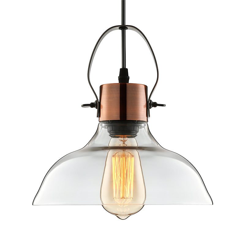 Industrial Clear Glass Copper Dome Pendant Ceiling Light - 1 Dining Room Lighting Fixture