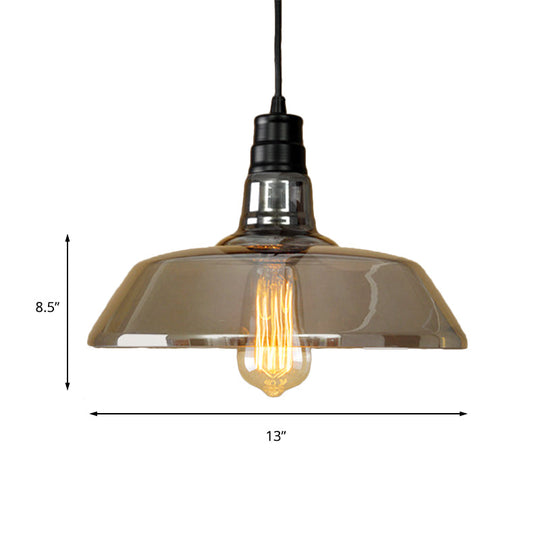 Grey Glass Industrial Barn Pendant Light For Living Room