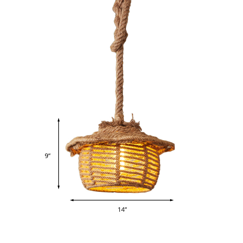 Stylish 1-Light Beige Hemp Rope Ceiling Light For Coffee Shops: House Suspended Lodge