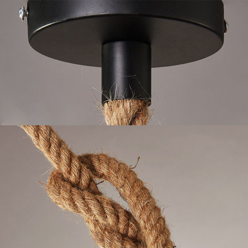 Stylish 1-Light Beige Hemp Rope Ceiling Light For Coffee Shops: House Suspended Lodge