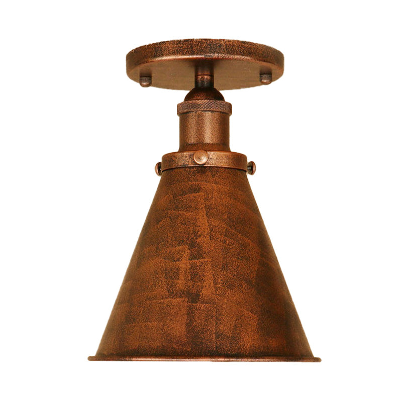 Metallic Vintage Style Rust/Copper Semi Flush Light Fixture - 1 Tapered Indoor Design