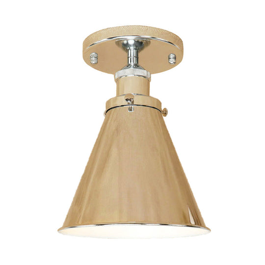 Metallic Vintage Style Rust/Copper Semi Flush Light Fixture - 1 Tapered Indoor Design