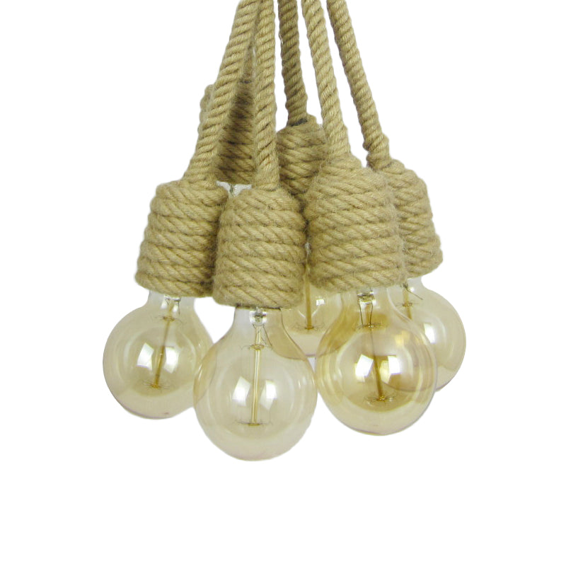 Hemp Rope Cluster Pendant Lamp - Industrial Beige Hanging Light For Farmhouse