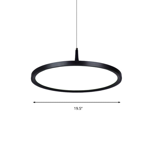Sleek Led Office Pendant Lamp With Metal Shade - White/Black Ceiling Fixture In Multiple Sizes And