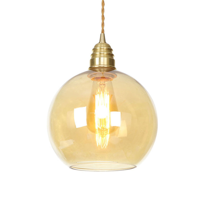Amber Glass Industrial Pendant Light In Brass Various Sizes