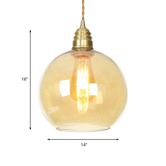 Amber Glass Industrial Pendant Light In Brass Various Sizes