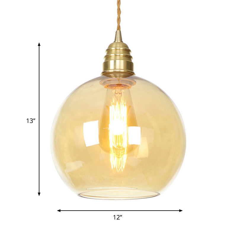 Amber Glass Industrial Pendant Light In Brass Various Sizes
