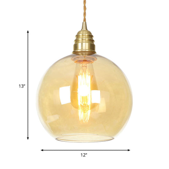 Amber Glass Industrial Pendant Light In Brass Various Sizes