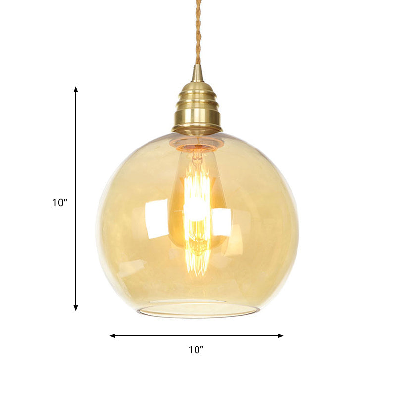 Amber Glass Industrial Pendant Light In Brass Various Sizes