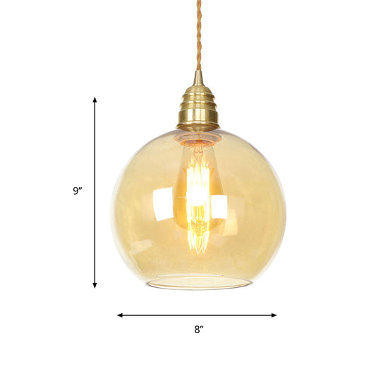 Amber Glass Industrial Pendant Light In Brass Various Sizes