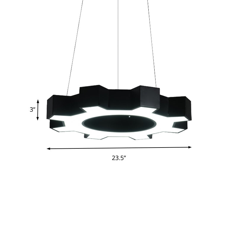 Contemporary Metal Led Pendant Lamp For Gym - Wide Gear Shape White/Black White/Warm Light