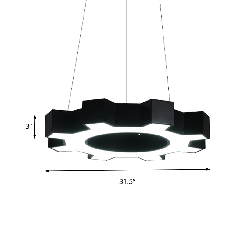 Contemporary Metal Led Pendant Lamp For Gym - Wide Gear Shape White/Black White/Warm Light